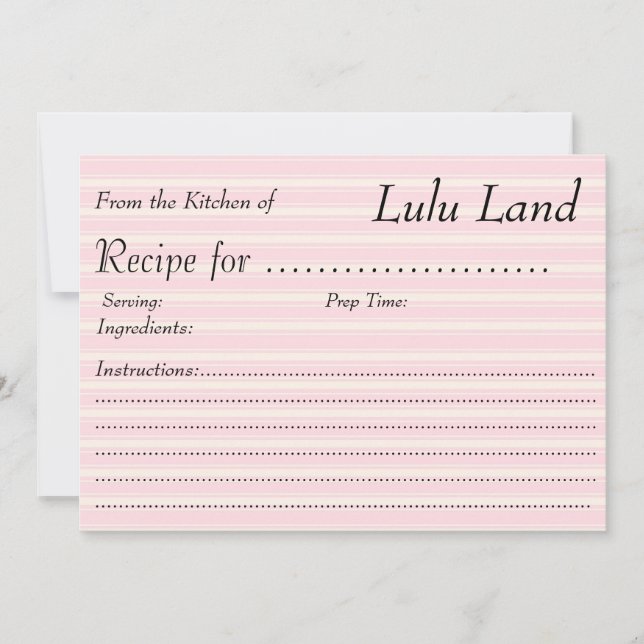 Cartão de Receita Personalizado Rosa (Frente)