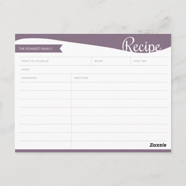 Cartão de Receita Púrpura e Branca Personalizado (Verso)