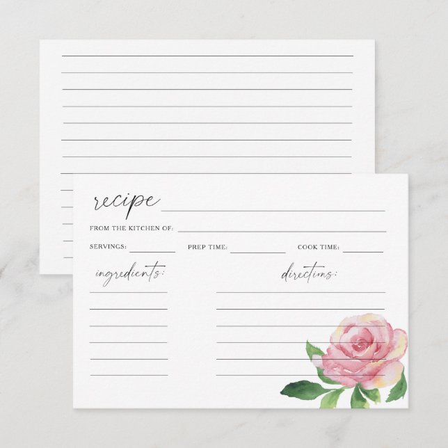 Cartão de receita - Rosa em Aquarela (Frente/Verso)