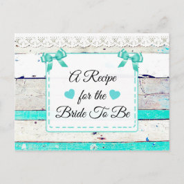 Cartão de Receita Rústica de Madeira Teal Turquois