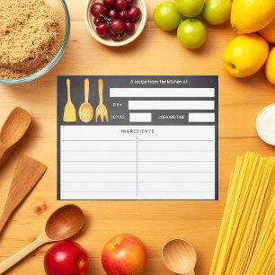 Cartão de Receita Rústica de Utensílios Amarelos P