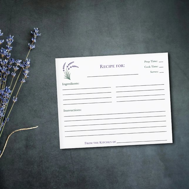 Cartão de Receita Simples de Chá de Noiva Lavanda (Simple Lavender Bridal Shower Recipe Card)