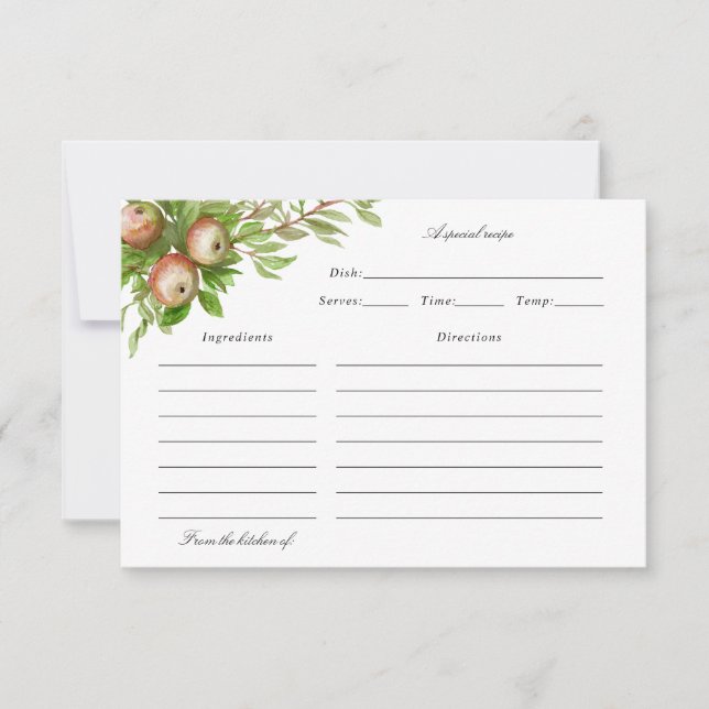 cartão de receitas de maçãs de aquarela (Frente)