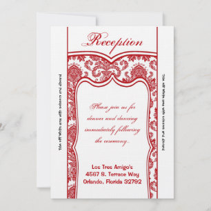 Cartão de recepção 3,5 x 7 - Damasco branco vermel