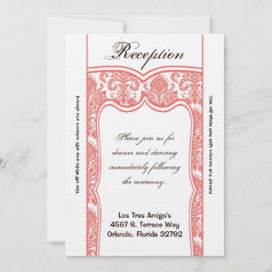Cartão de Recepção 3,5x7 Coral Branco Damask