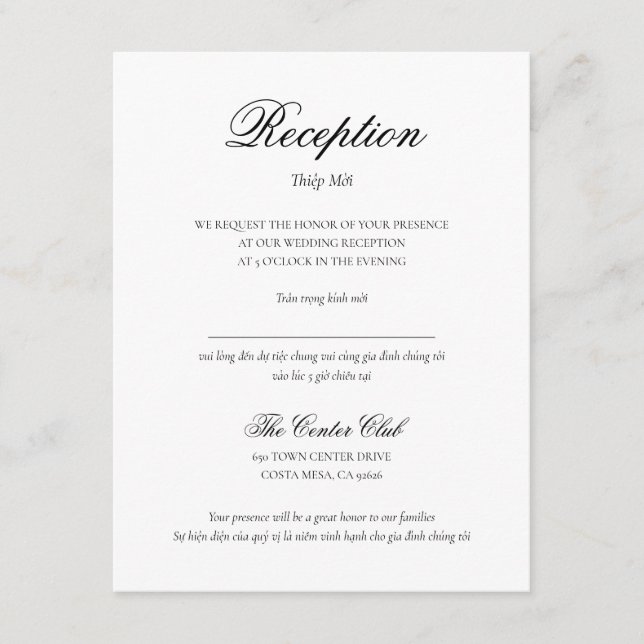 Cartão de Recepção Bilíngue Vietnamita (Frente)