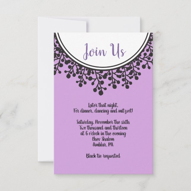 Cartão de Recepção circular Bat Mitzvah, TINY VINE (Frente)