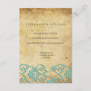 Cartão de Recepção de Casamento Aqua Vintage Swirl