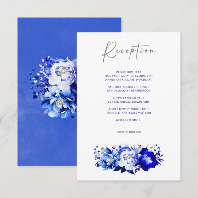 Cartão de Recepção de Casamento Boho de Flor Silve (Frente/Verso)