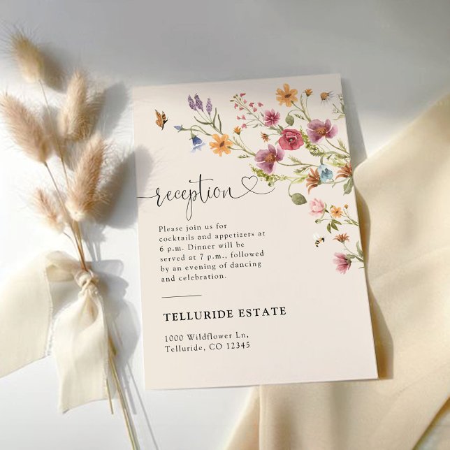 Cartão de Recepção de casamento Boho Wildflower (Criador carregado)