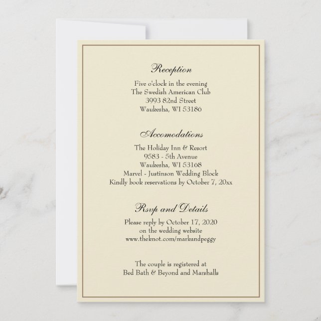 Cartão de Recepção de Casamento Clássico e Elegant (Frente)