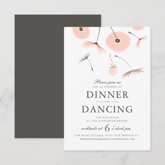 Cartão de Recepção de Casamento com Dandelion em A (Frente/Verso)