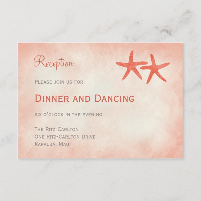 Cartão de Recepção de Casamento com Estrela-do-Mar (Frente)