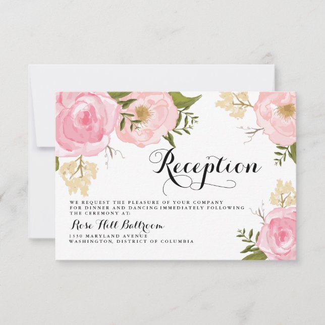 Cartão de Recepção de Casamento com Floral Rosa Vi (Frente)