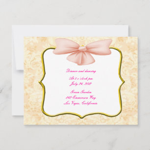 Cartão de Recepção de Casamento com Laço Rosa