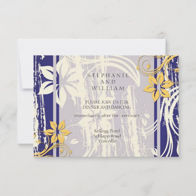 Cartão de Recepção de Casamento com Rodopio Azul e (Frente)
