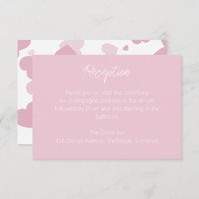 Cartão de Recepção de casamento de Amor Rosa (Frente/Verso)