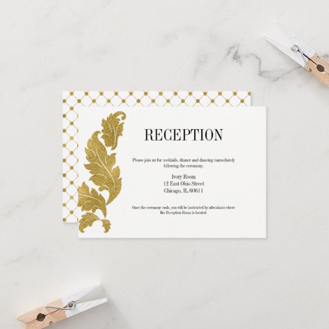 Cartão de Recepção de casamento de repouso Dourado (Frente/Verso In Situ)