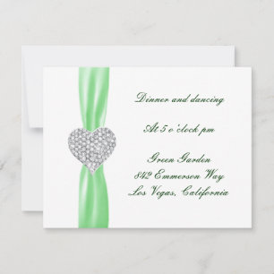 Cartão de Recepção de Casamento Diamond Heart Verd