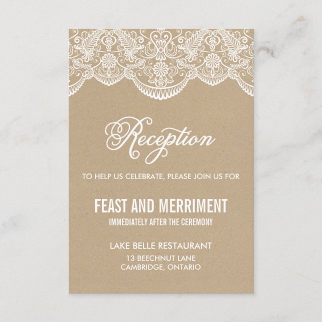 Cartão de Recepção de Casamento em Renda de Brocad (Frente)