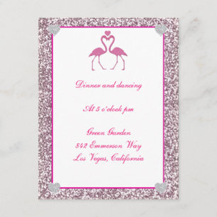 Cartão de Recepção de Casamento Flamingo com Brilh