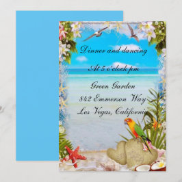 Cartão de Recepção de Casamento Floral de Praia Tr