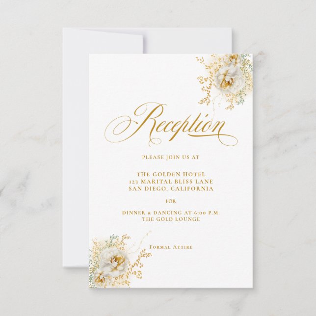 Cartão de Recepção de Casamento Floral em Script D (Frente)