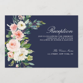 cartão de recepção de casamento floral rosa modern