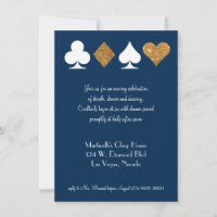 Cartão de Recepção de Casamento Gold on Navy Blue