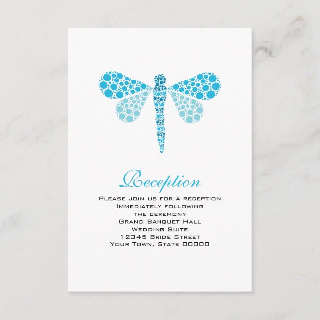 Cartão de Recepção de Casamento Libélula Azul e Br (Frente)