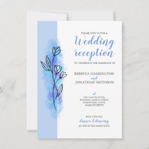 Cartão de Recepção de Casamento Moderno Flor Azul 