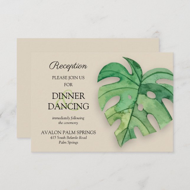 Cartão de Recepção de casamento Monstera Leaf Tan  (Frente/Verso)
