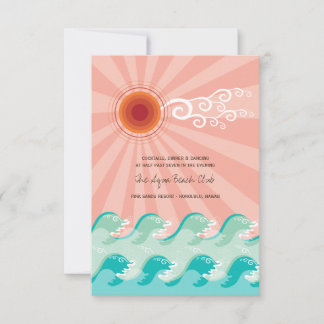 Cartão de Recepção de Casamento na Praia com Sol R