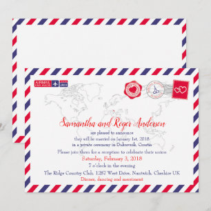 Cartão de Recepção de Casamento por Correio Aéreo 