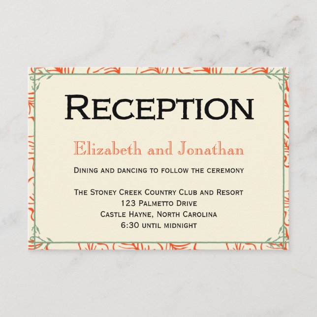 Cartão de Recepção de casamento Russo Laranja e Te (Frente)