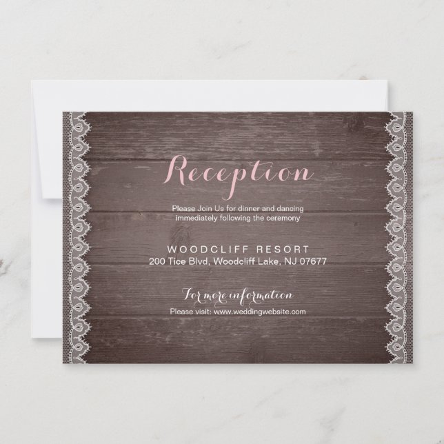 cartão de recepção de casamento rústico com renda  (Frente)