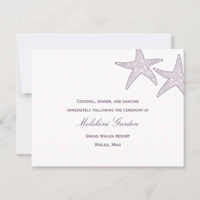 Cartão de Recepção de casamento Starfish - Roxo (Frente)