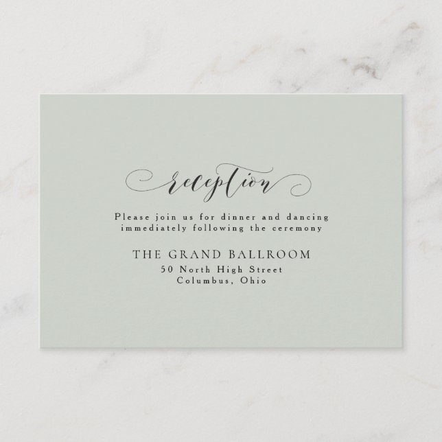 Cartão de recepção de casamento verde sage simples (Frente)