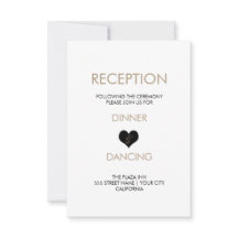 Cartão de Recepção de Coração Preto e Branco Moder