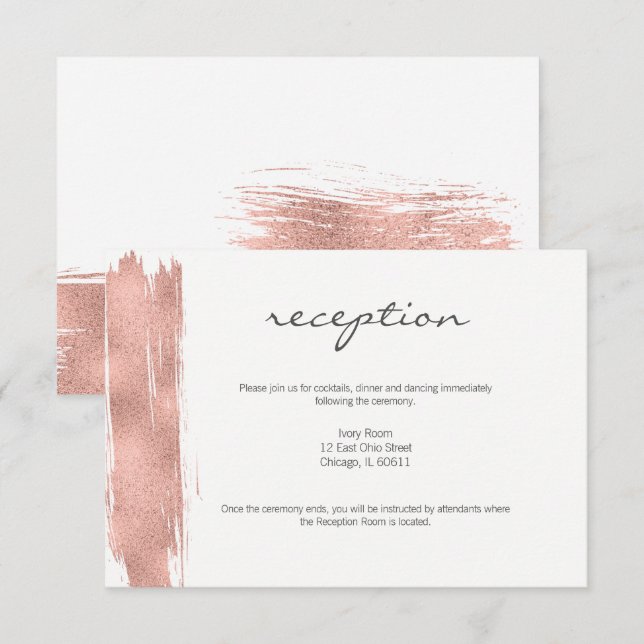 Cartão de Recepção de Noivado com Pincel de Ouro R (Frente/Verso)