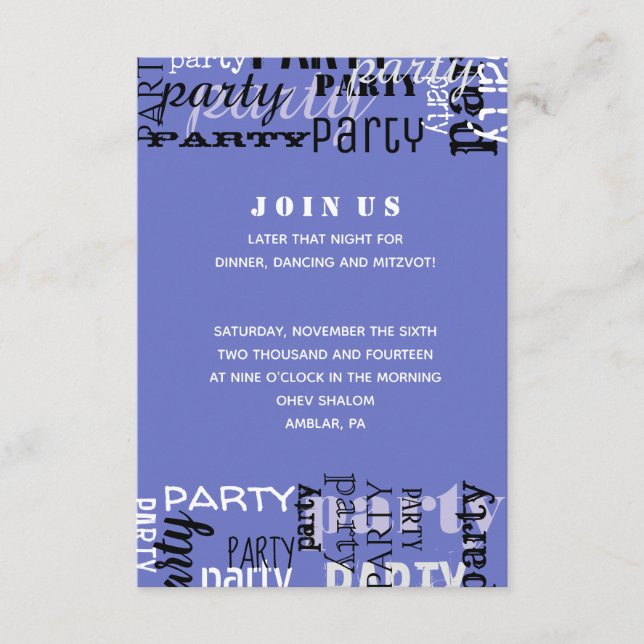 Cartão de Recepção do Bar/Bat Mitzvah de SEU NOME (Frente)