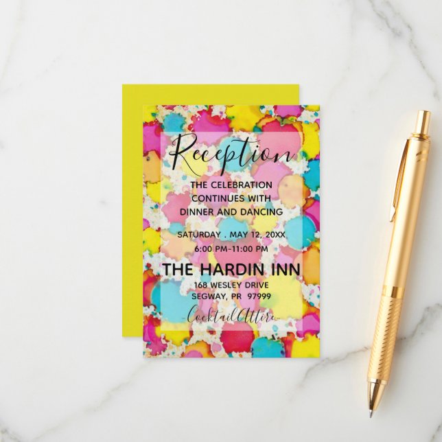 Cartão de Recepção do Bar Mitzvah Confetti BM Bat  (Frente/Verso In Situ)