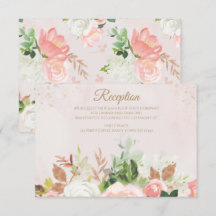 Cartão de Recepção Floral de Aquarela Rosa Dourado