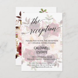 Cartão de Recepção Floral Desbotada com Caligrafia
