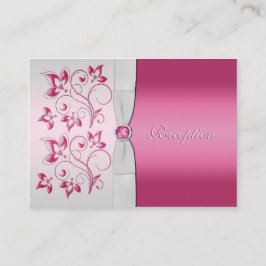 Cartão de Recepção Floral Prateado e Rosa