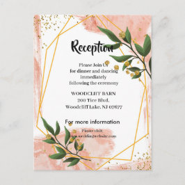 Cartão de recepção floral verde marfim com moldura