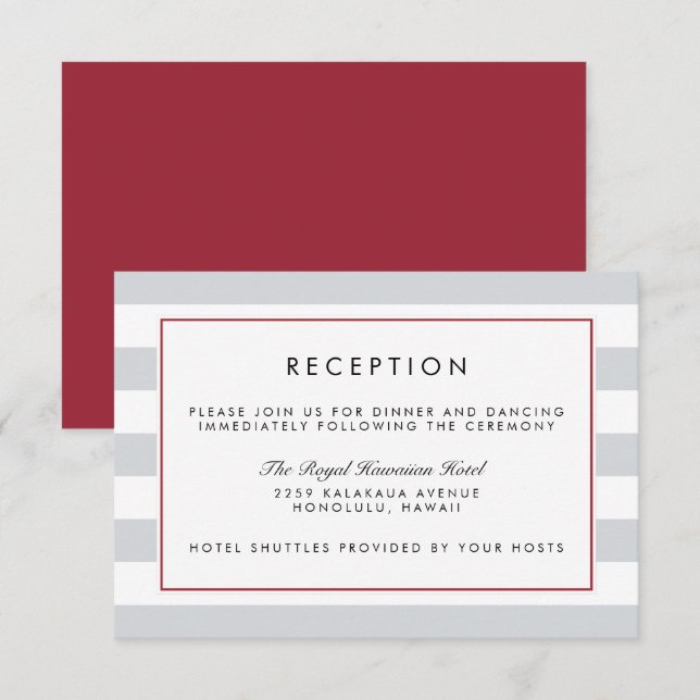 Cartão de Recepção Metro Stripe | Cranberry (Frente/Verso)