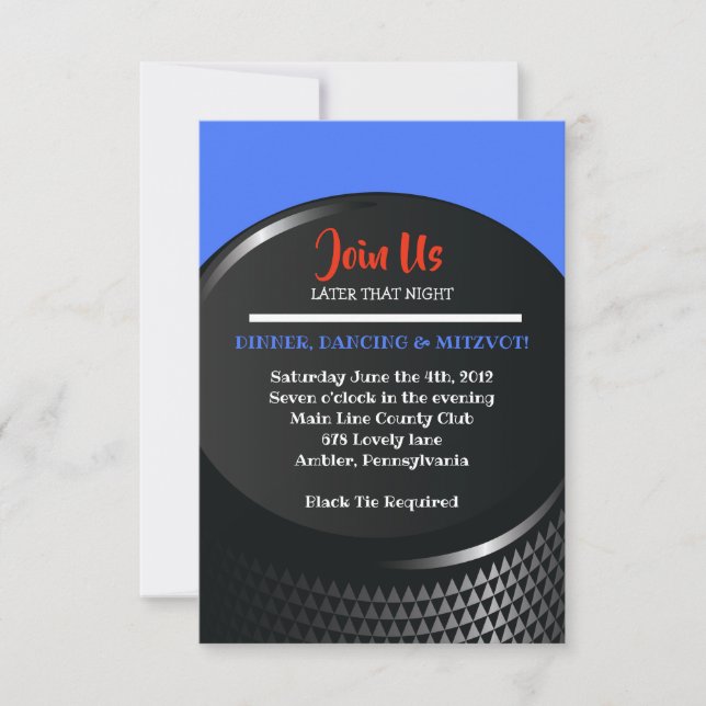 Cartão de Recepção Mitzvah do Bar HOCKEY (Frente)