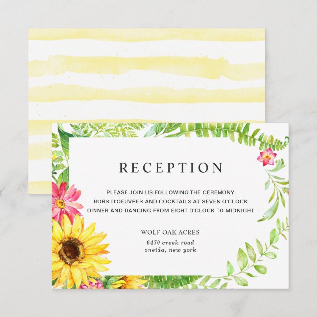 Cartão de Recepção para um Casamento de Girassóis (Frente/Verso)