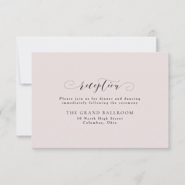 Cartão de recepção rosa discreto e elegante (Frente)